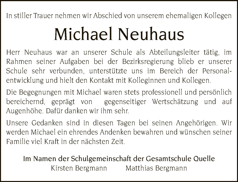  Traueranzeige für Michael Neuhaus vom 25.06.2022 aus Neue Westfälische