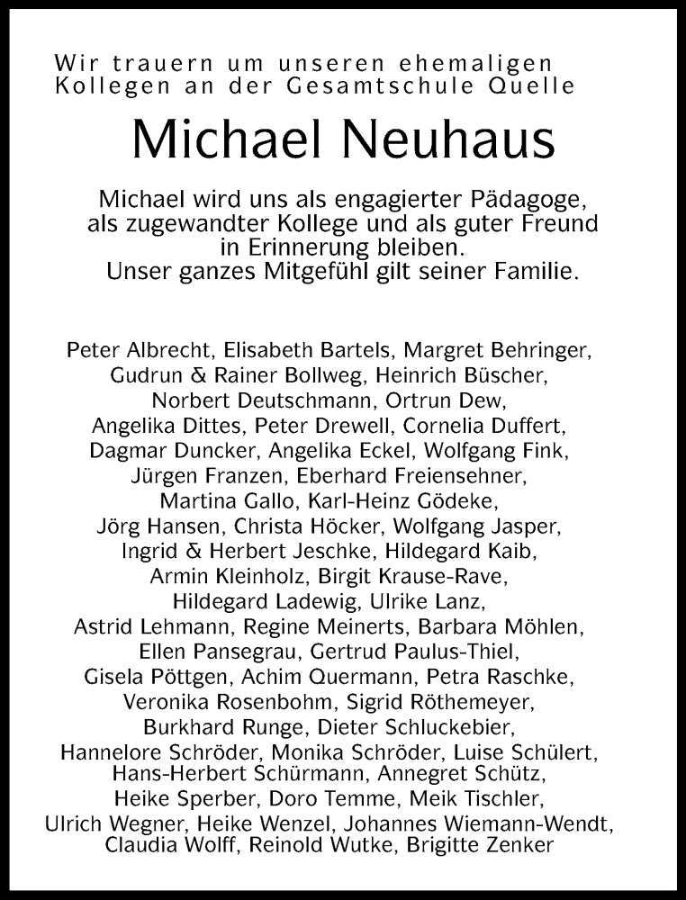  Traueranzeige für Michael Neuhaus vom 25.06.2022 aus Neue Westfälische