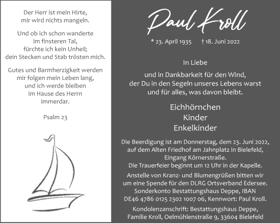 Traueranzeige von Paul Kroll von Neue Westfälische
