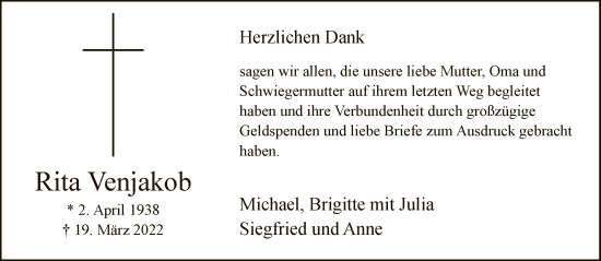 Traueranzeige von Rita Venjakob von Neue Westfälische