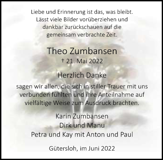 Traueranzeige von Theo Zumbansen von Neue Westfälische
