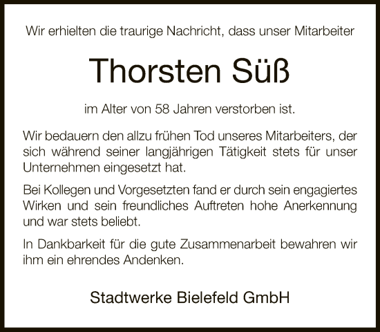 Traueranzeige von Thorsten Süß