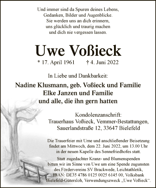 Traueranzeige von Uwe Voßieck von Neue Westfälische