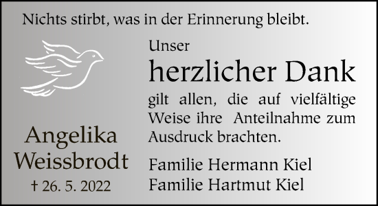 Traueranzeige von Angelika Weissbrodt von Neue Westfälische