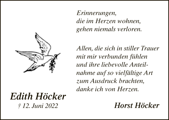 Traueranzeige von Edith Höcker von Neue Westfälische