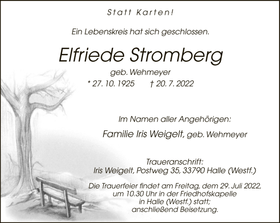 Traueranzeige von Elfriede Stromberg von Neue Westfälische