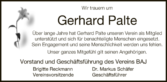 Traueranzeige von Gerhard Palte von Neue Westfälische