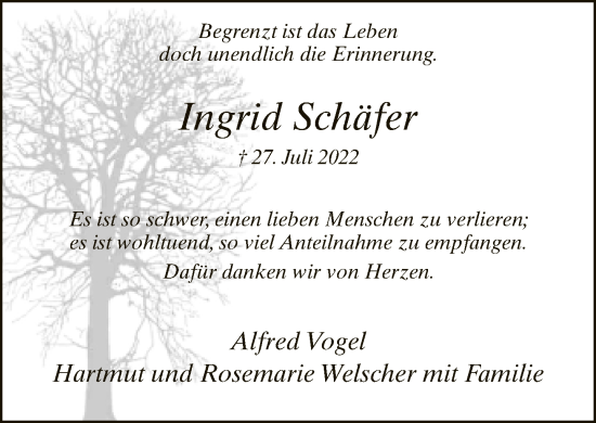 Traueranzeige von Ingrid Schäfer von Neue Westfälische