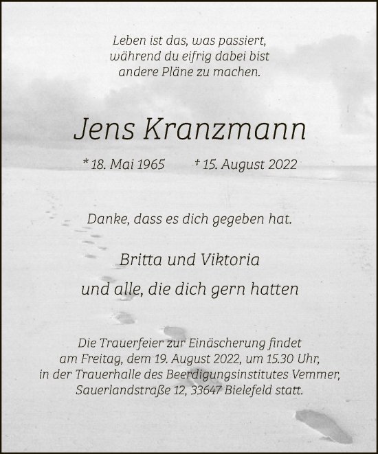 Traueranzeige von Jens Kranzmann von Neue Westfälische