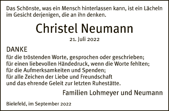 Traueranzeige von Christel Neumann von Neue Westfälische