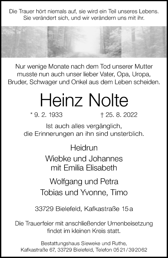 Traueranzeige von Heinz Nolte