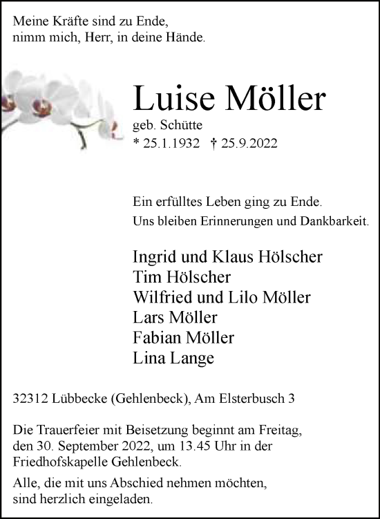 Traueranzeige von Luise Möller von Neue Westfälische