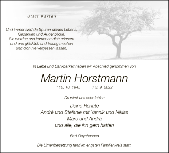 Traueranzeige von Martin Horstmann von Neue Westfälische
