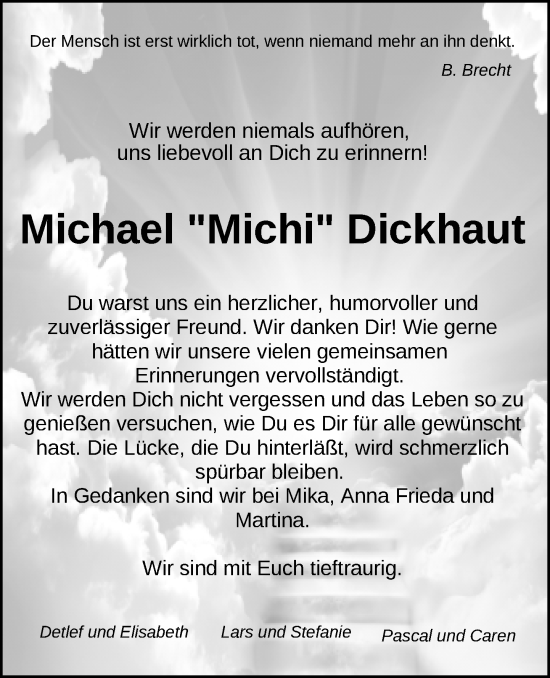 Traueranzeige von Michael  Dickhaut von Neue Westfälische