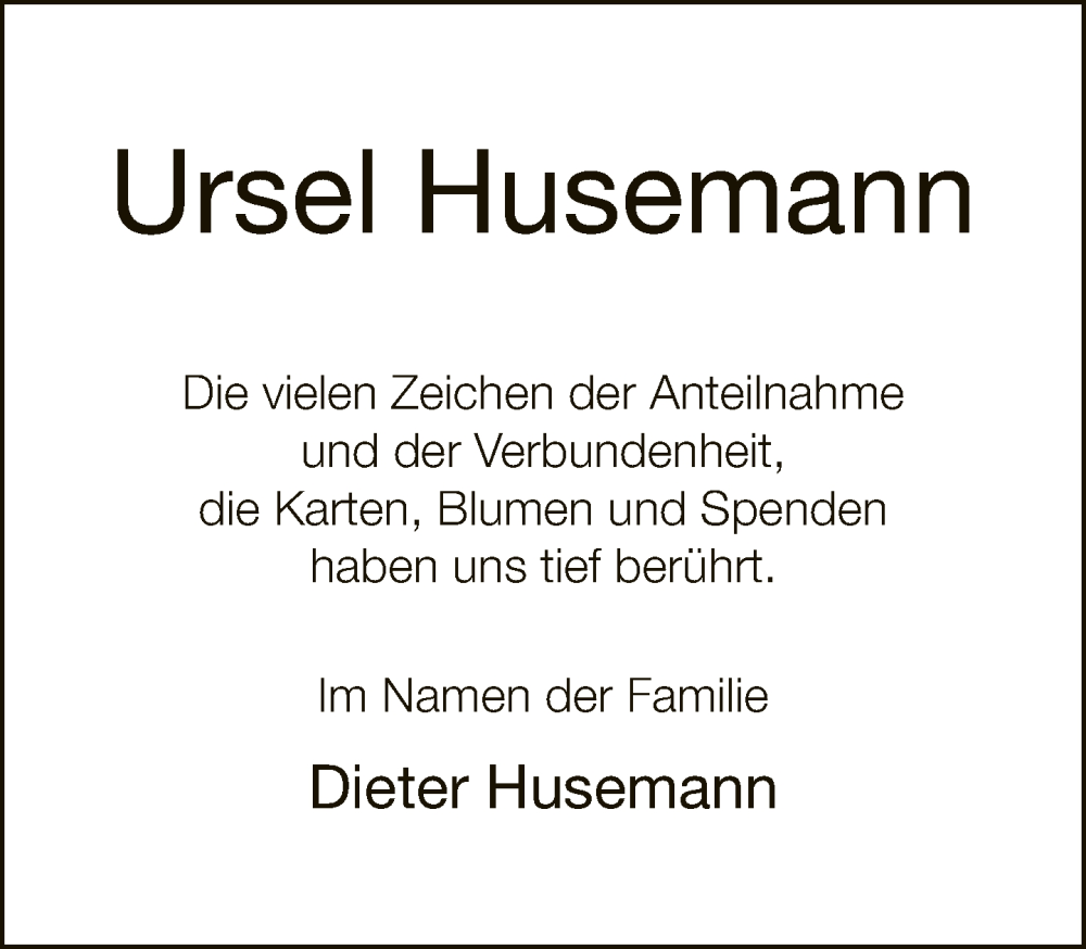  Traueranzeige für Ursel Husemann vom 03.09.2022 aus Neue Westfälische