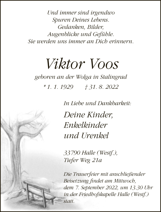 Traueranzeige von Viktor Voos von Neue Westfälische