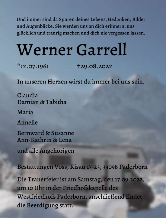 Traueranzeige von Werner Garrell von Neue Westfälische