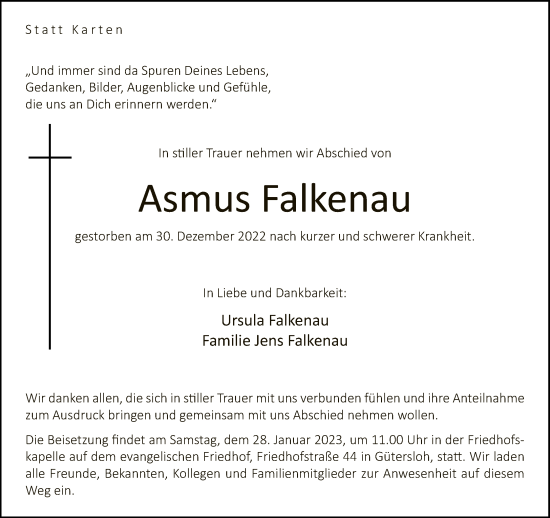Traueranzeige von Asmus Falkenau von Neue Westfälische
