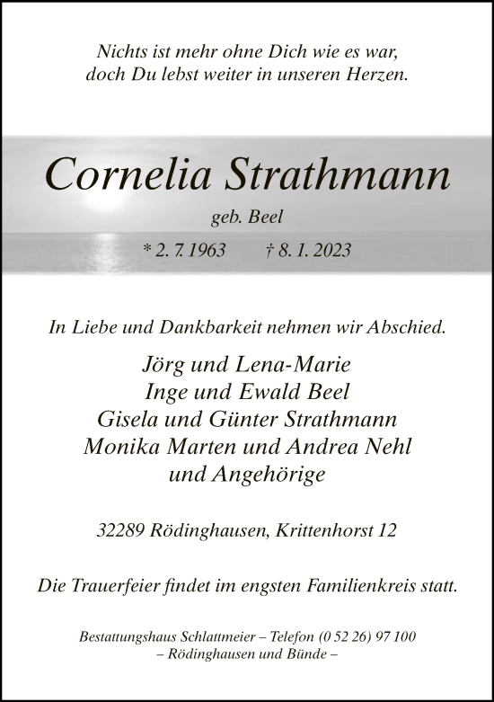 Traueranzeige von Cornelia Strathmann von Neue Westfälische