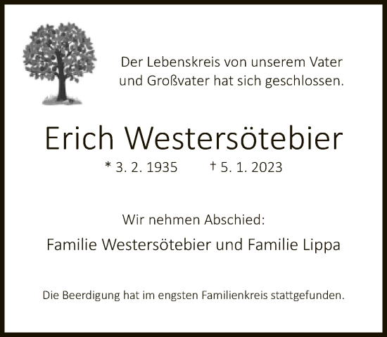 Traueranzeige von Erich Westersötebier von Neue Westfälische