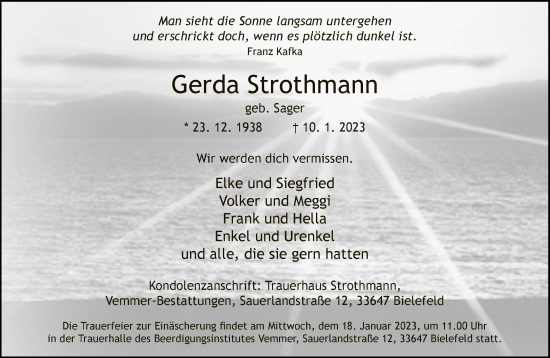 Traueranzeige von Gerda Strothmann von Neue Westfälische