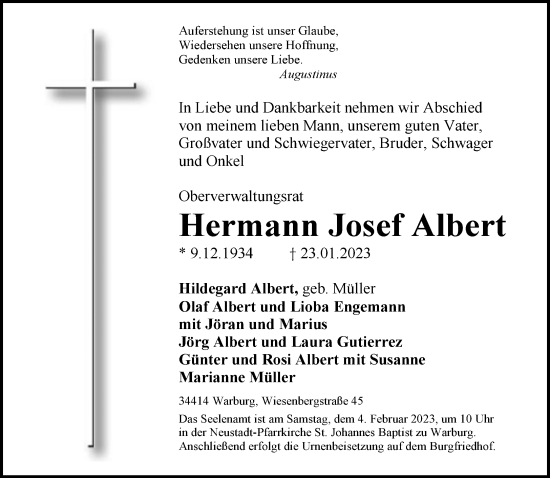 Traueranzeige von Hermann Josef Albert von Neue Westfälische