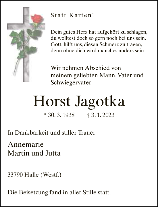 Traueranzeige von Horst Jagotka von Neue Westfälische