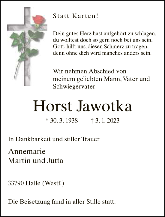 Traueranzeige von Horst Jawotka von Neue Westfälische