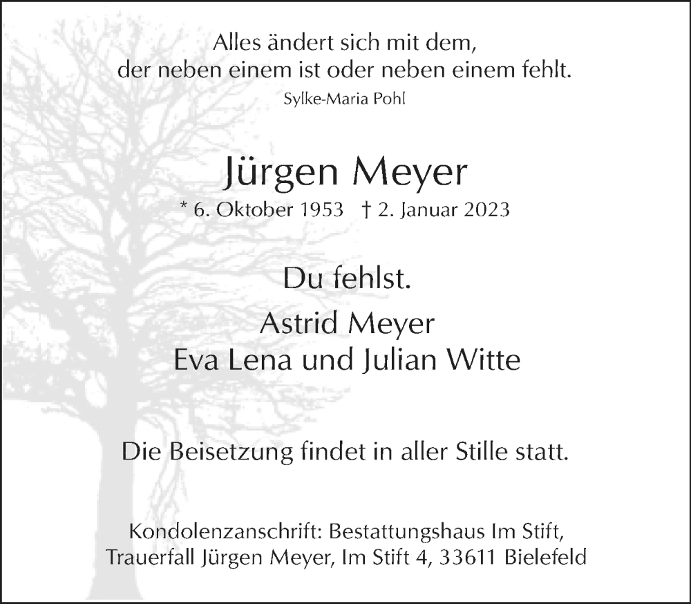  Traueranzeige für Jürgen Meyer vom 07.01.2023 aus Neue Westfälische