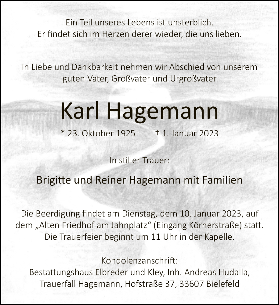  Traueranzeige für Karl Hagemann vom 07.01.2023 aus Neue Westfälische