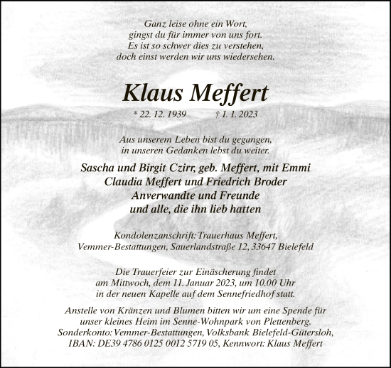 Traueranzeige von Klaus Meffert von Neue Westfälische