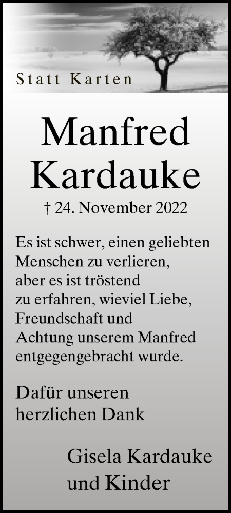 Traueranzeige von Manfred Kardauke von Neue Westfälische
