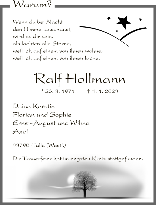 Traueranzeige von Ralf Hollmann von Neue Westfälische