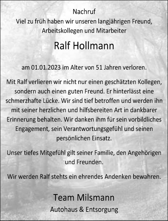 Traueranzeige von Ralf Hollmann von Neue Westfälische