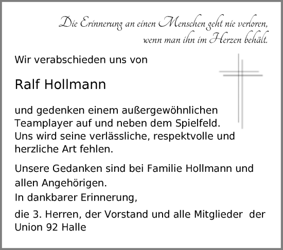 Traueranzeige von Ralf Hollmann von Neue Westfälische