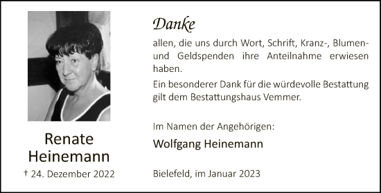 Traueranzeige von Renate Heinemann von Neue Westfälische