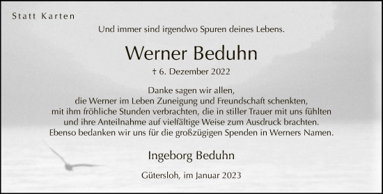 Traueranzeige von Werner Beduhn von Neue Westfälische