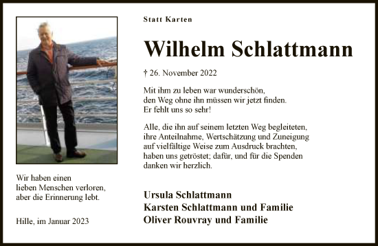 Traueranzeige von Wilhelm Schlattmann von Neue Westfälische