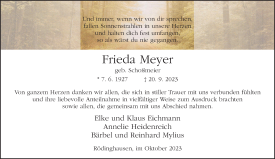 Traueranzeige von Frieda Meyer von Neue Westfälische