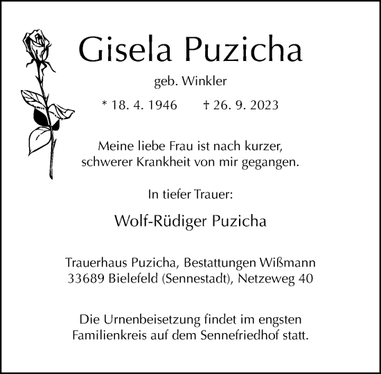 Traueranzeige von Gisela Puzicha von Neue Westfälische
