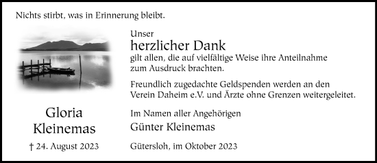 Traueranzeige von Gloria Kleinemas von Neue Westfälische