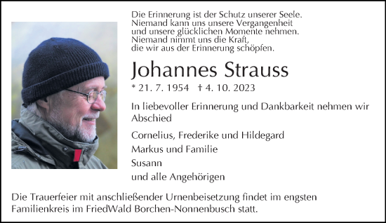 Traueranzeige von Johannes Strauss von Neue Westfälische
