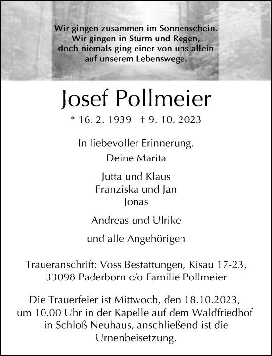 Traueranzeige von Josef Pollmeier von Neue Westfälische