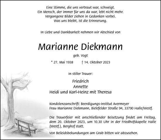 Traueranzeige von Marianne Diekmann von Neue Westfälische