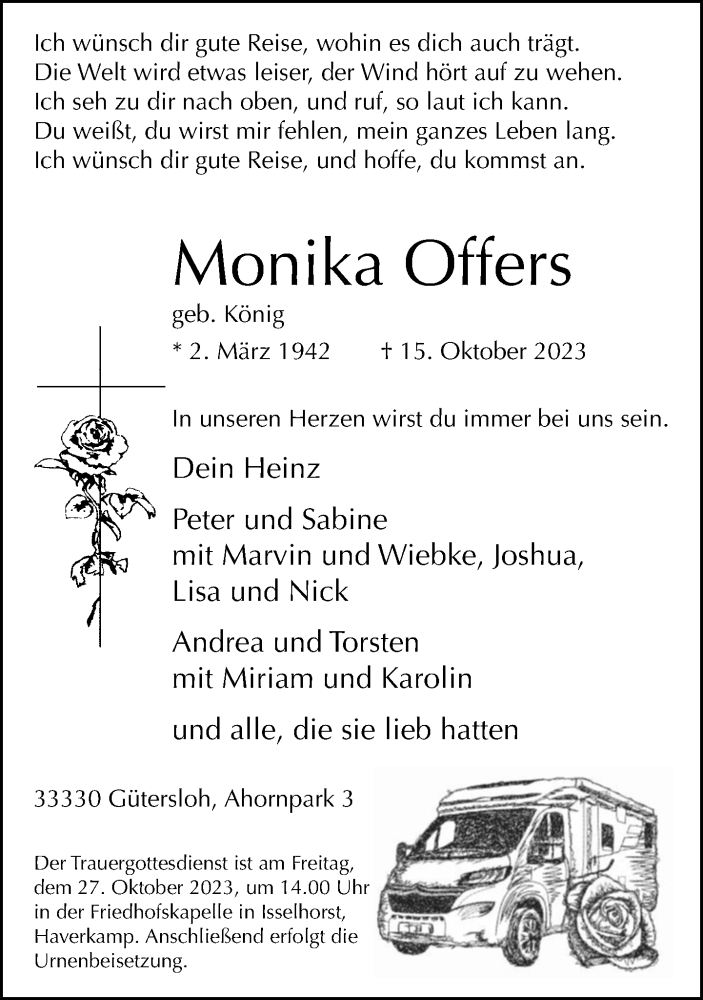  Traueranzeige für Monika Offers vom 21.10.2023 aus Neue Westfälische