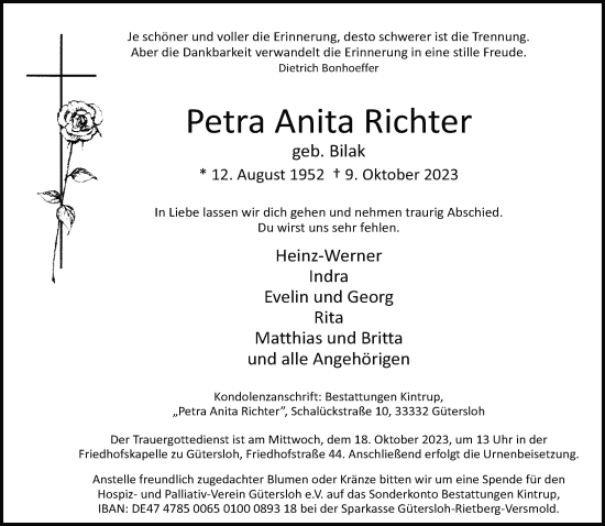 Traueranzeige von Petra Anita Richter von Neue Westfälische