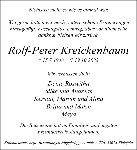 Traueranzeige von Rolf-Peter Kreickenbaum von Neue Westfälische