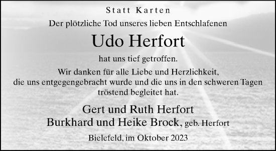 Traueranzeige von Udo Herfort von Neue Westfälische