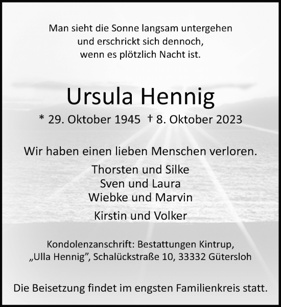 Traueranzeige von Ursula Hennig von Neue Westfälische