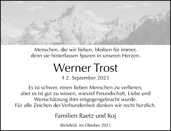 Traueranzeige von Werner Trost von Neue Westfälische